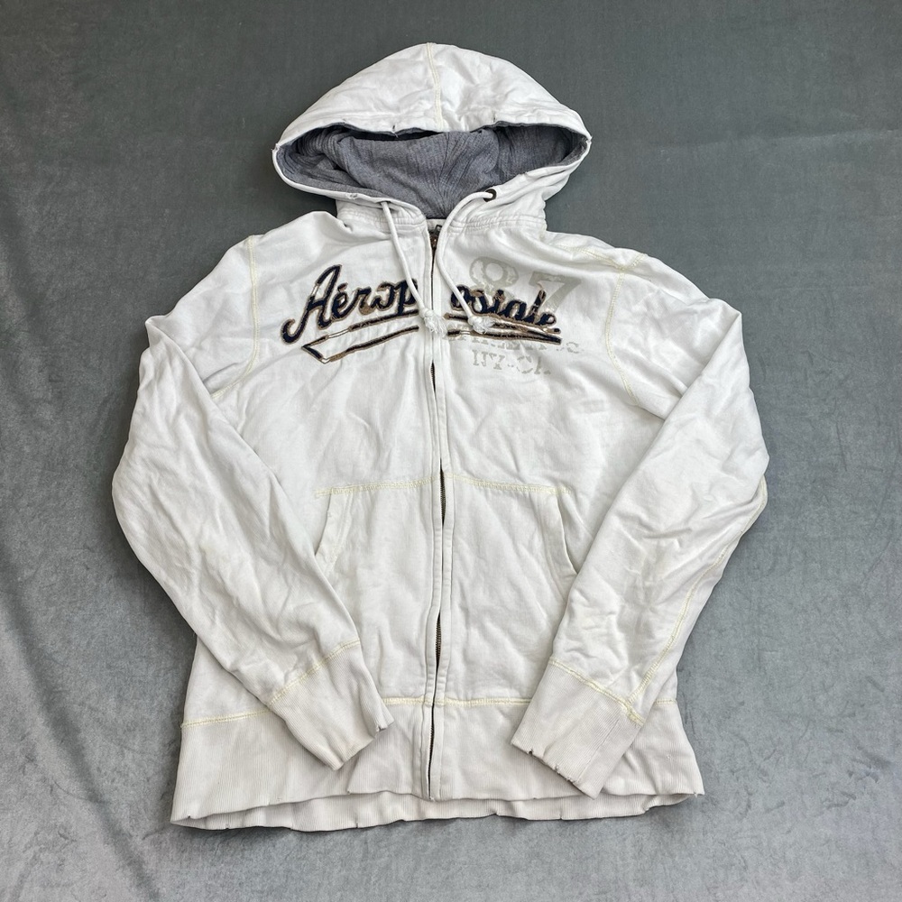 Aeropostale‎ Zip Up Hoodie White Graphic Y2K Mens Large